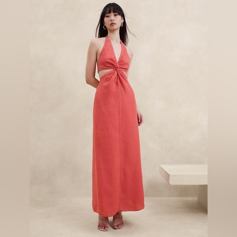BANANA REPUBLIC NWT PINK LISA LINEN BACKLESS MIDI DRESS